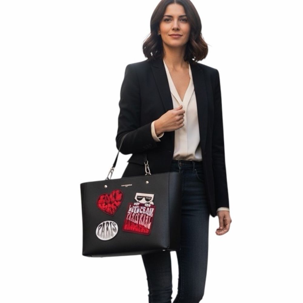 NWT Original Karl Lagerfeld Love from Paris Patches Tote Bag